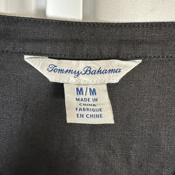 Tommy Bahama Au Natural 3/4 Sleeve Black Linen Tunic M Embroidered Beaded Boho - Picture 3 of 10